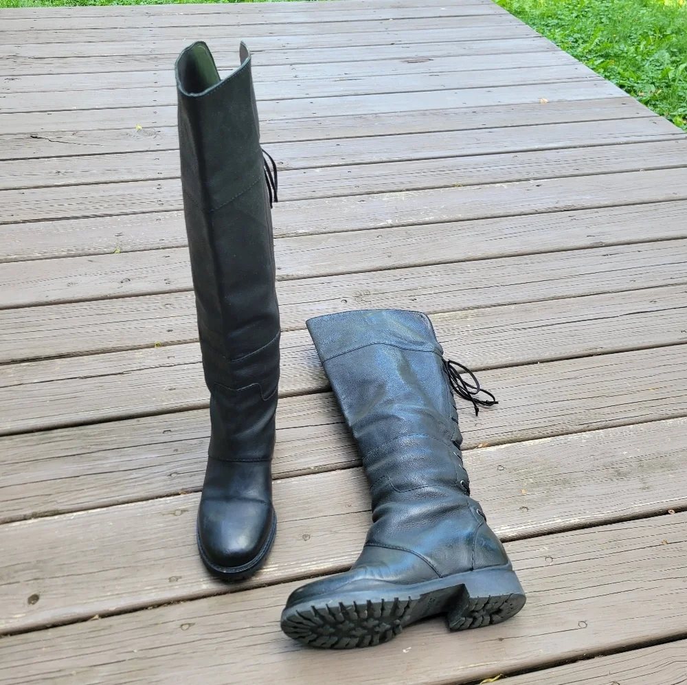 Nine West Mavira Black Leather‎ Over The Knee OTK Equestrian Riding Tall Boots